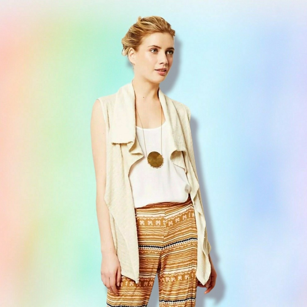 Anthropologie Puella S Madeira Vest Cream Ivory Draped Pockets Sleeveless